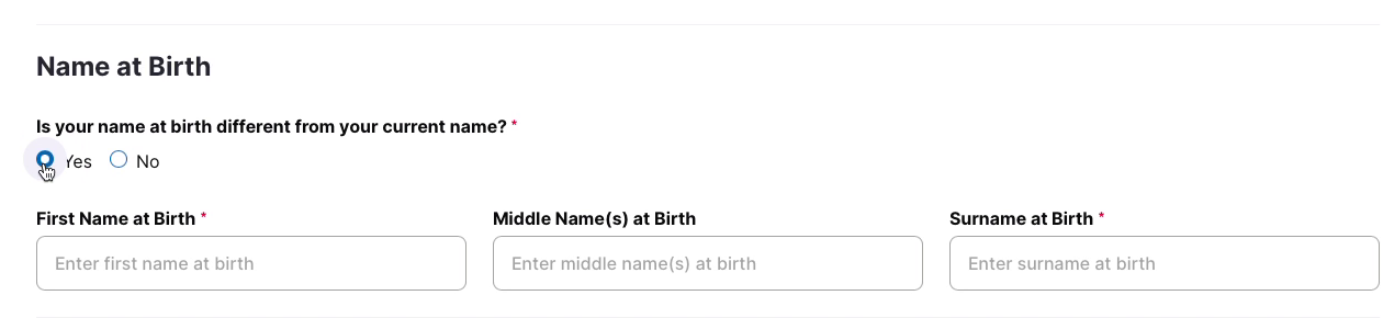 10 - Step 8b - Name at Birth Yes fields.png